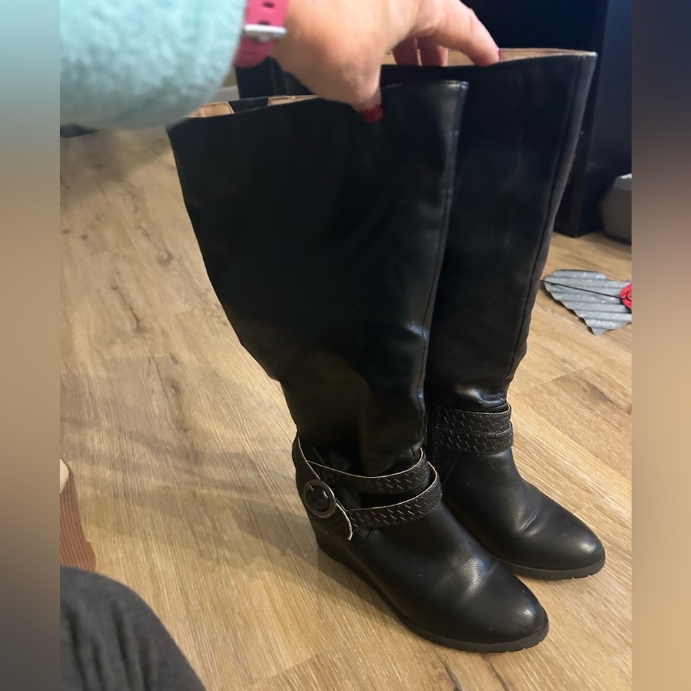 Black Journee Collection Wide Calf tall boots with buckle